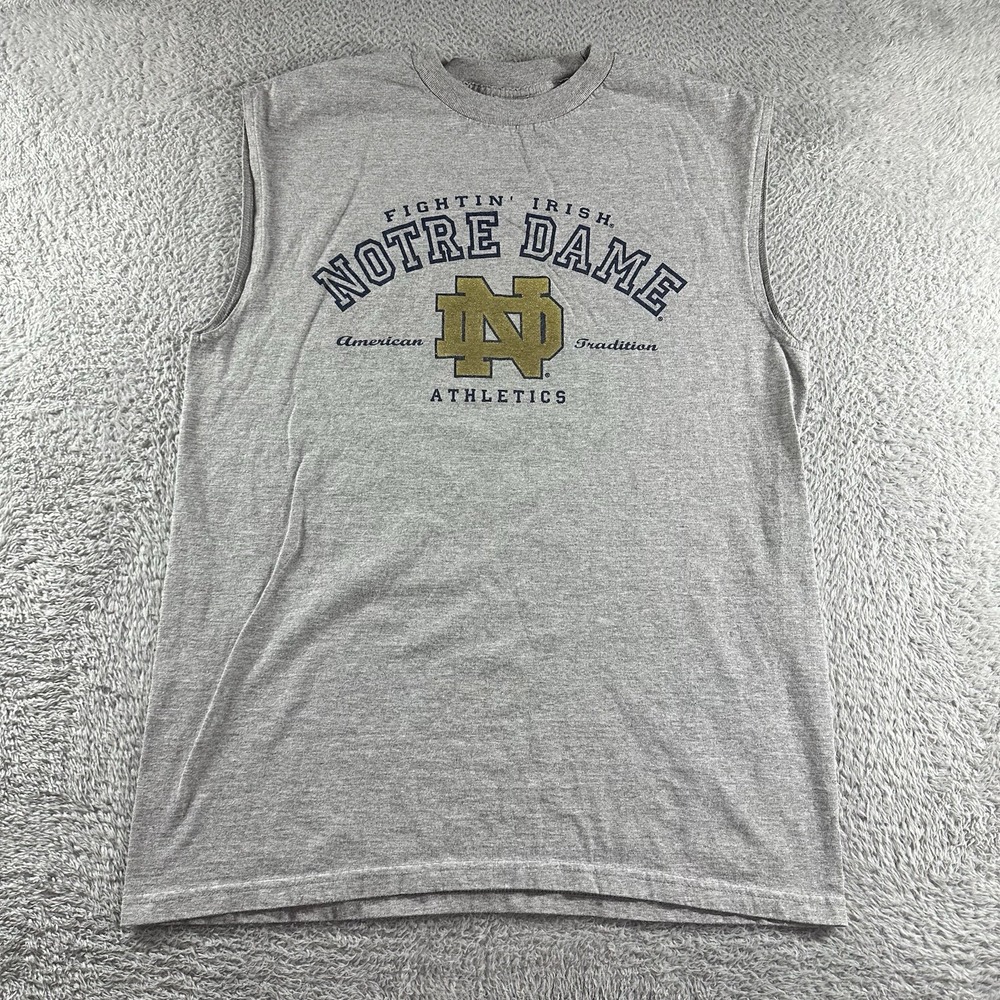 VINTAGE Notre Dame Shirt Mens Large Gray Tank Cut Off Lee‎ Sport